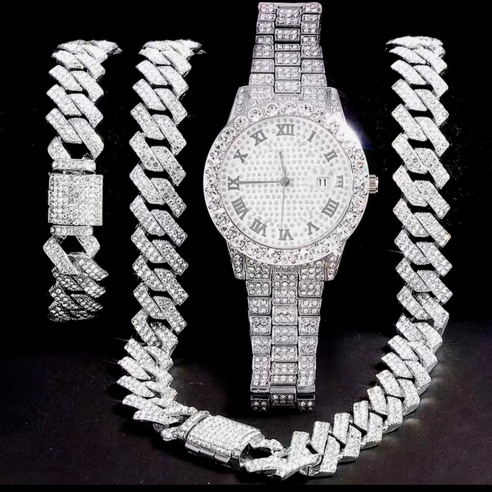 Fashion SET Silver Plated ** Crystal-Accent Women's Watch and Bracelet Set
